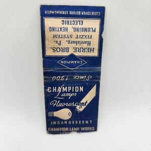 Vintage Bobtail Matchcover Herre Bros. Harrisburg Pennsylvania Champion Lamps Bu